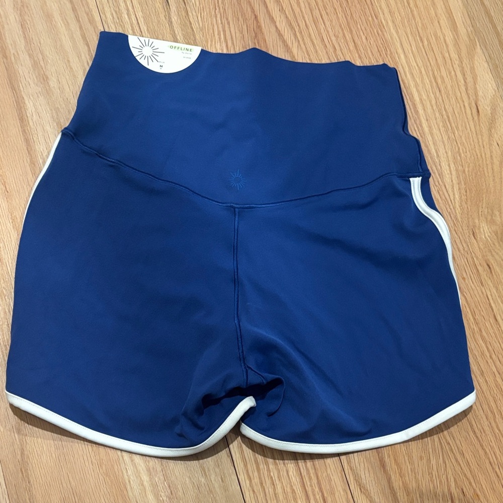 Aerie Navy Women's Athletic Shorts with White Trim